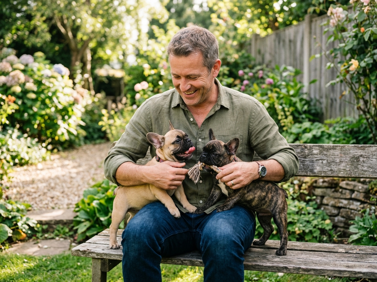 Happy Tails Frenchies Founder with puppies